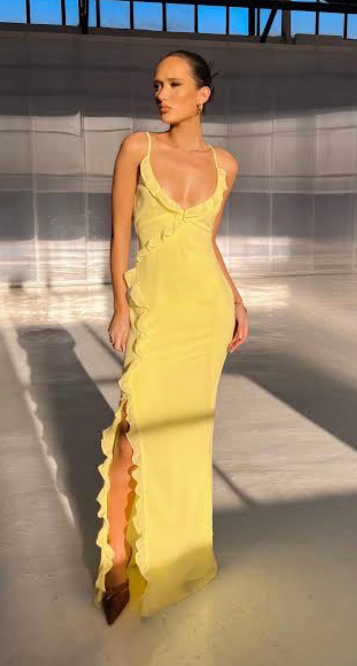 Nahanne Yellow Ruffle Maci Dress
