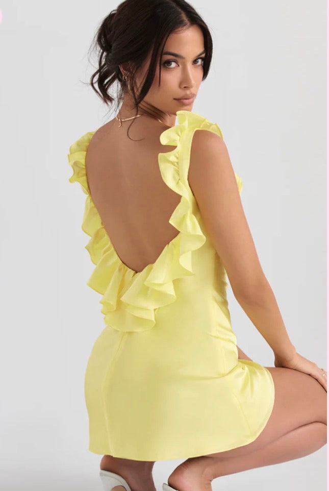 House of CB Tink Satin Ruffle Mini Buttercup