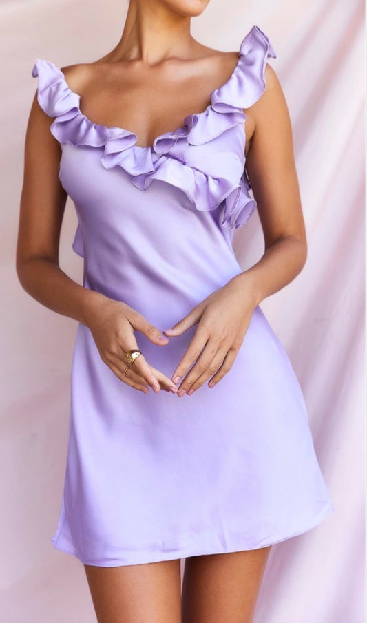 House of CB Tink Satin Ruffle Mini Lilac