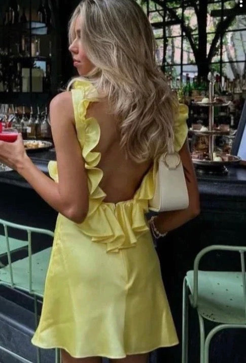 House of CB Tink Satin Ruffle Mini Buttercup