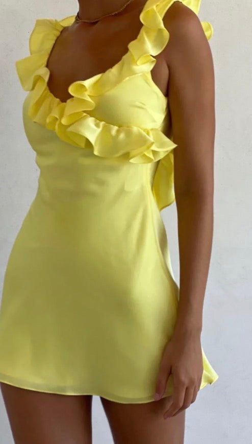 House of CB Tink Satin Ruffle Mini Buttercup