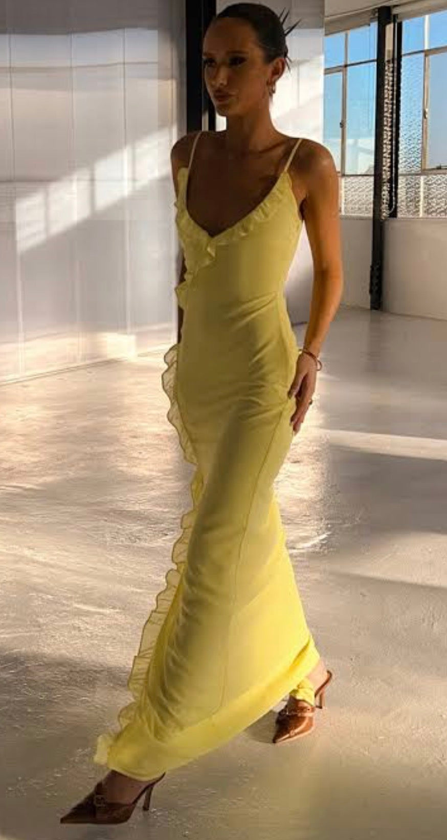 Nahanne Yellow Ruffle Maci Dress
